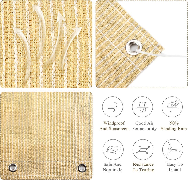 ABOSUN 90% Outdoor Sun Shade Cloth, Pergola, Deck, and Backyard Patio Sunshade with UV Protection, Heat Resistant HDPE Material, Reinforced Grommets (10x10 FT, Wheat) - Image 3